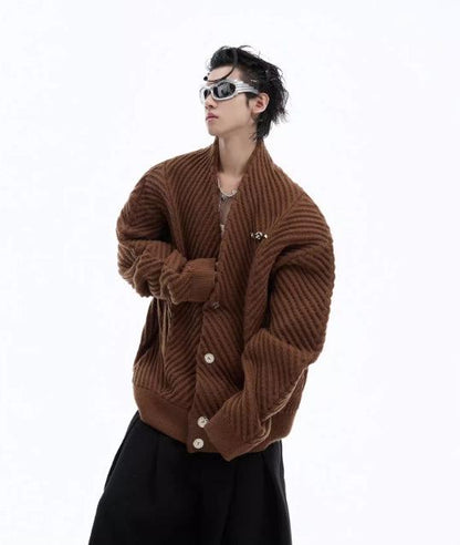 Pleated Knit V-Neck Cardigan-ArguE CulturE