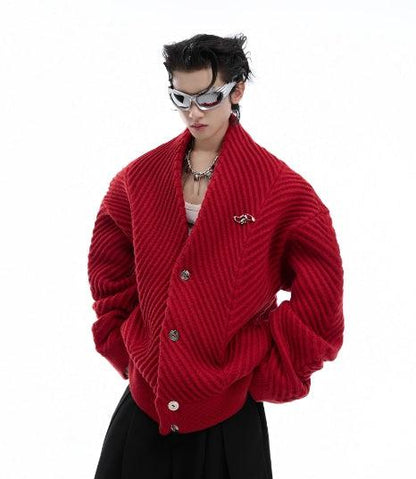 Pleated Knit V-Neck Cardigan-ArguE CulturE