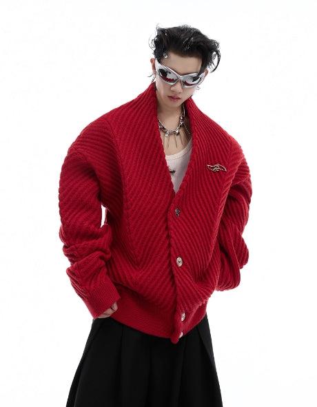 Pleated Knit V-Neck Cardigan-ArguE CulturE