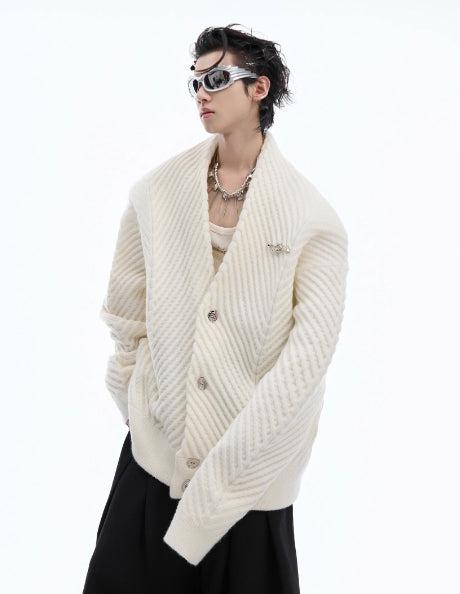 Pleated Knit V-Neck Cardigan-ArguE CulturE