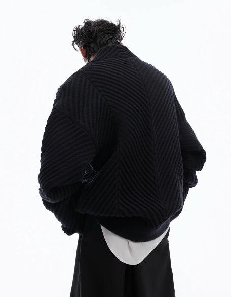 Pleated Knit V-Neck Cardigan-ArguE CulturE