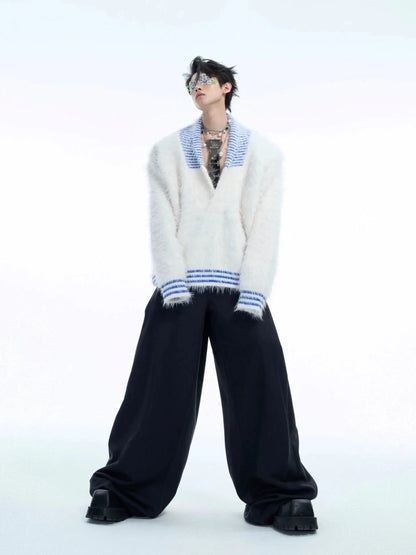 Oversized Furry V-neck Sweater-ArguE CulturE