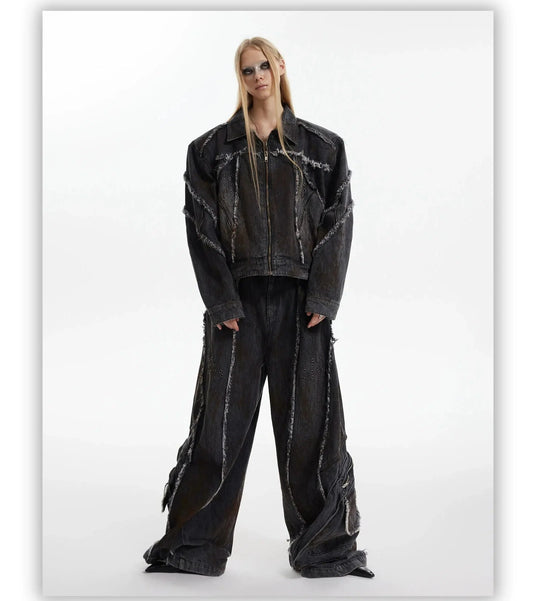 Black Denim Jacket Wide-leg Pants Suit-ArguE CulturE