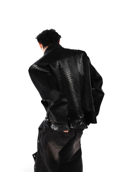 Crocodile Pattern Leather Jacket-ArguE CulturE