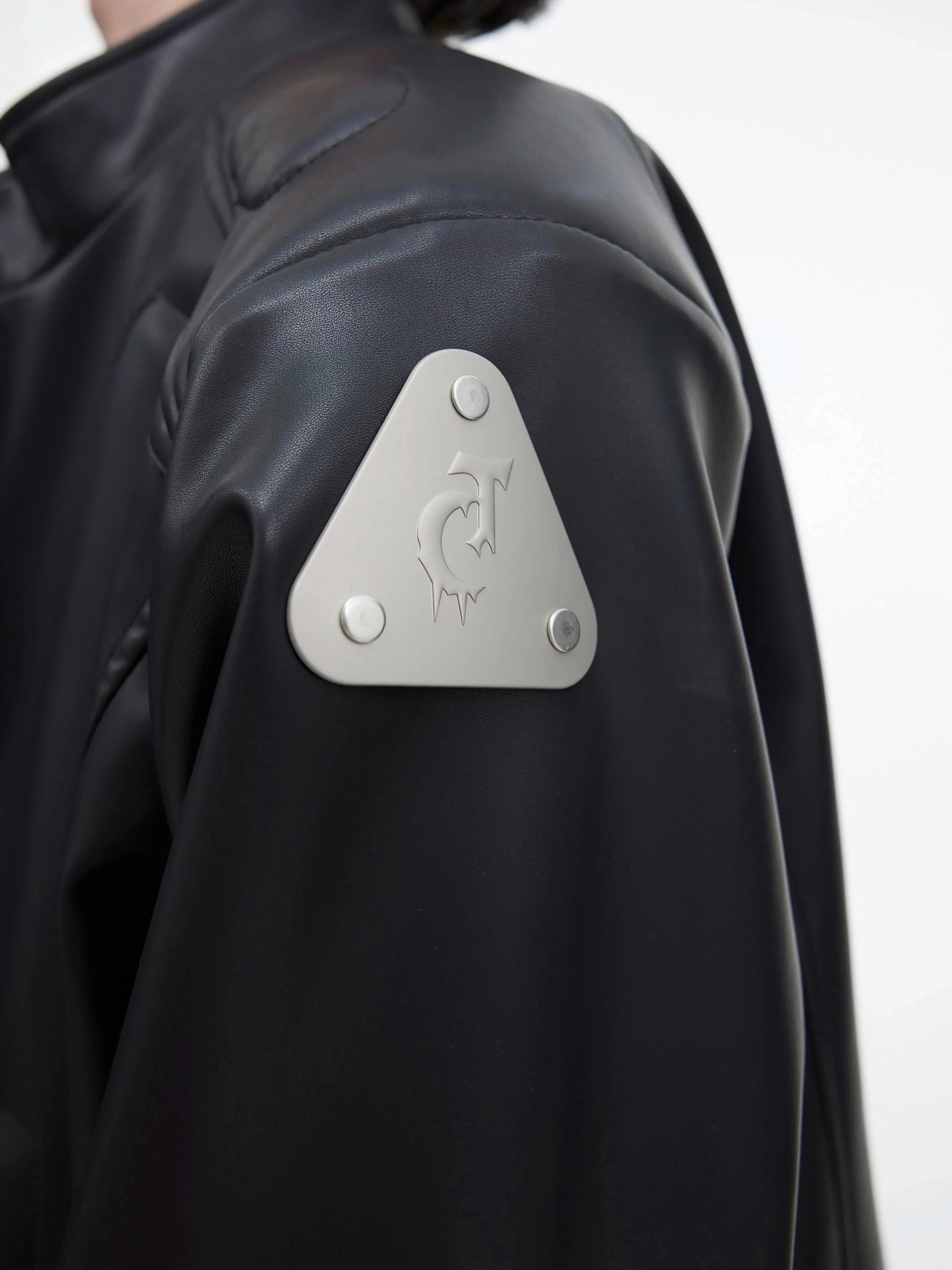 Deconstructed Metal Logo Short Leather Jacket-ArguE CulturE