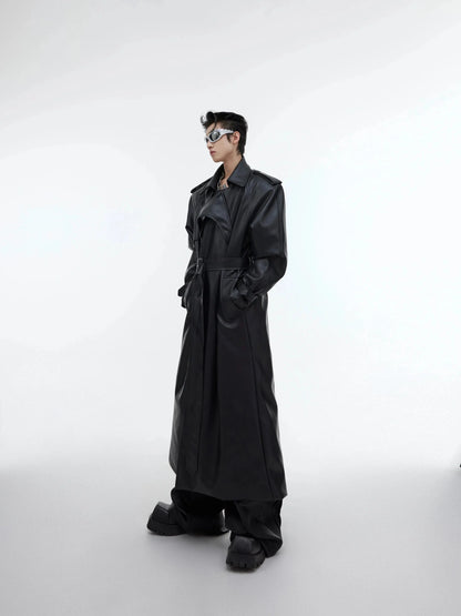 Deconstructed Split PU Leather Long Coat-ArguE CulturE