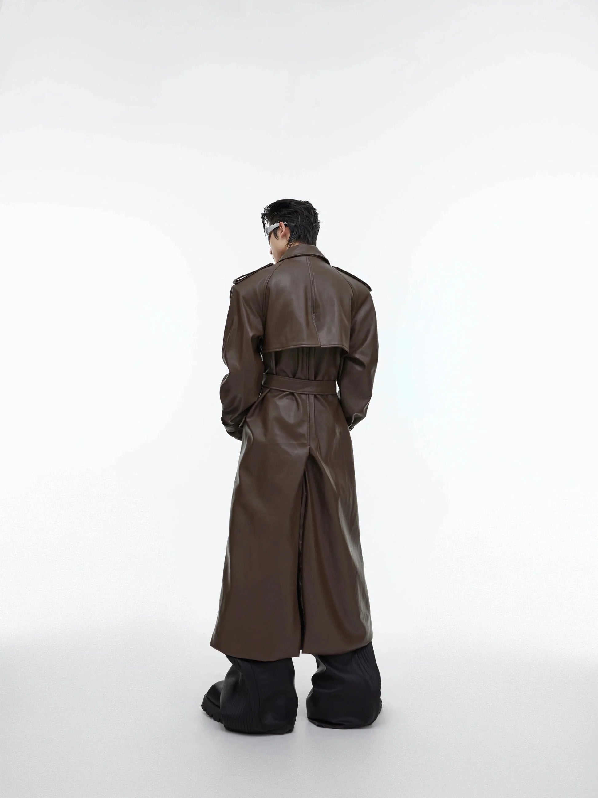 Deconstructed Split PU Leather Long Coat-ArguE CulturE