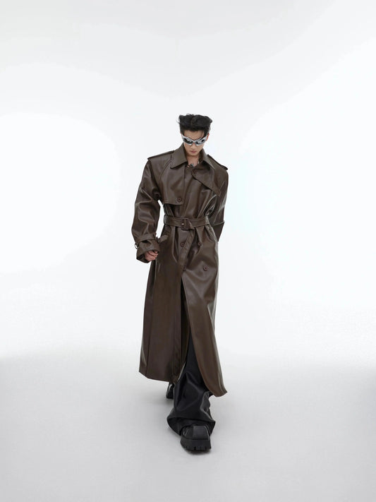 Deconstructed Split PU Leather Long Coat-ArguE CulturE