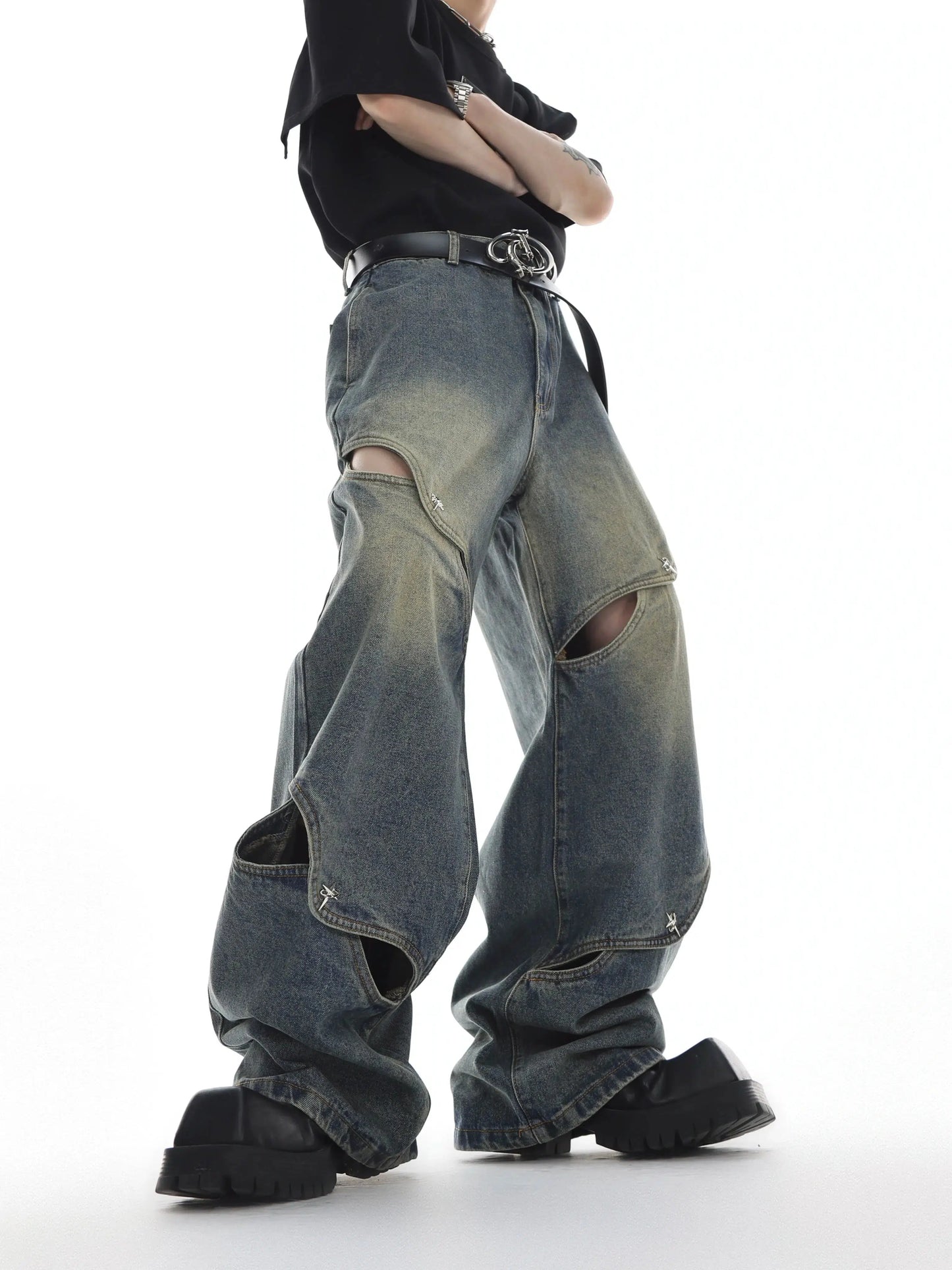 Heavy Distressed Wide-Leg Jeans-ArguE CulturE