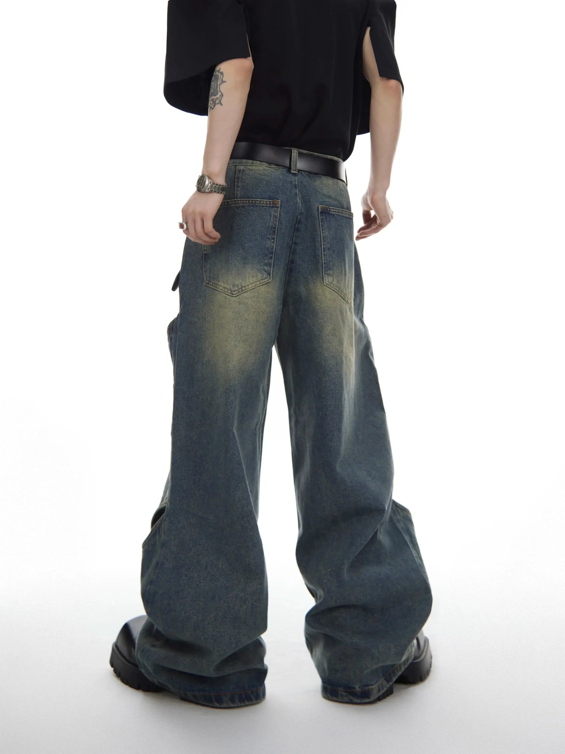 Heavy Distressed Wide-Leg Jeans-ArguE CulturE