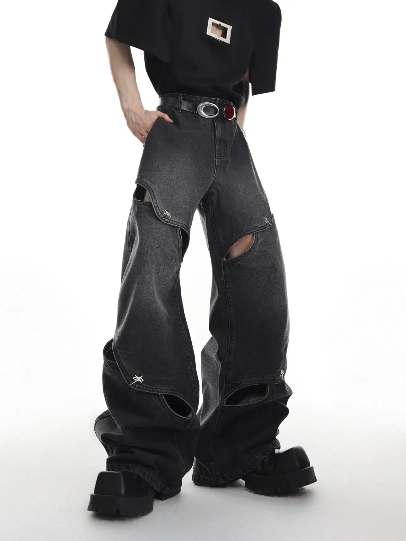 Heavy Distressed Wide-Leg Jeans-ArguE CulturE