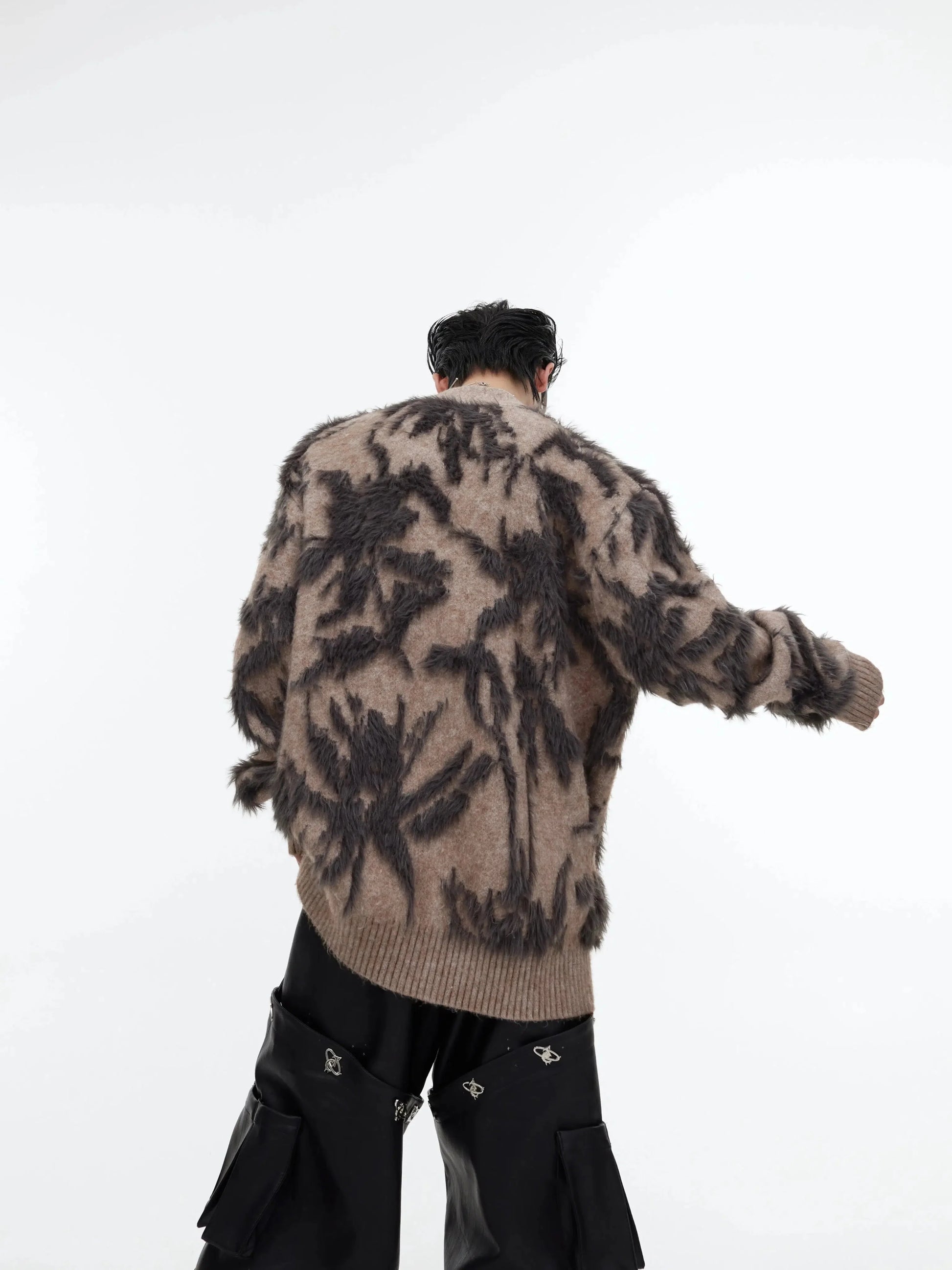 Mink V-Neck Jacquard Loose Cardigan-ArguE CulturE