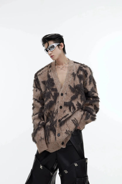 Mink V-Neck Jacquard Loose Cardigan-ArguE CulturE