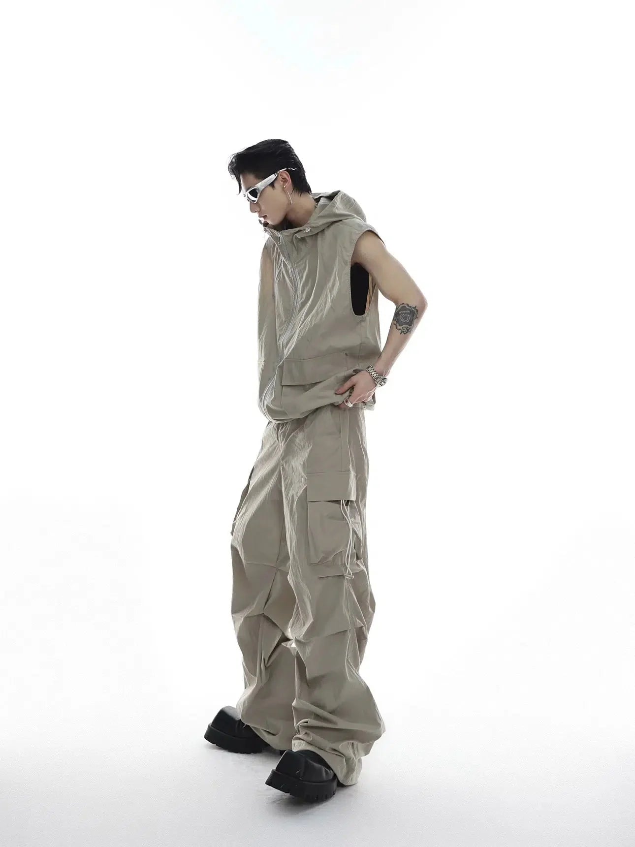 Sleeveless Hooded Vest Jacket and Pants set-ArguE CulturE