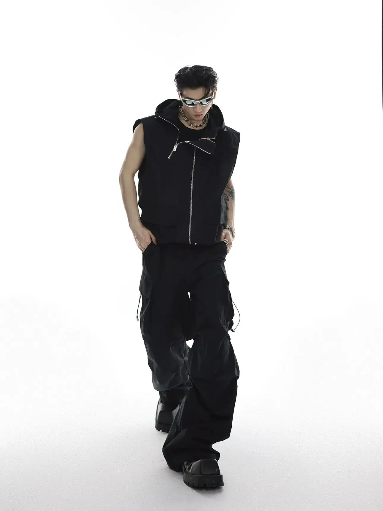 Sleeveless Hooded Vest Jacket and Pants set-ArguE CulturE