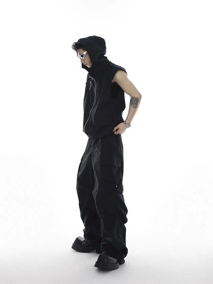 Sleeveless Hooded Vest Jacket and Pants set-ArguE CulturE