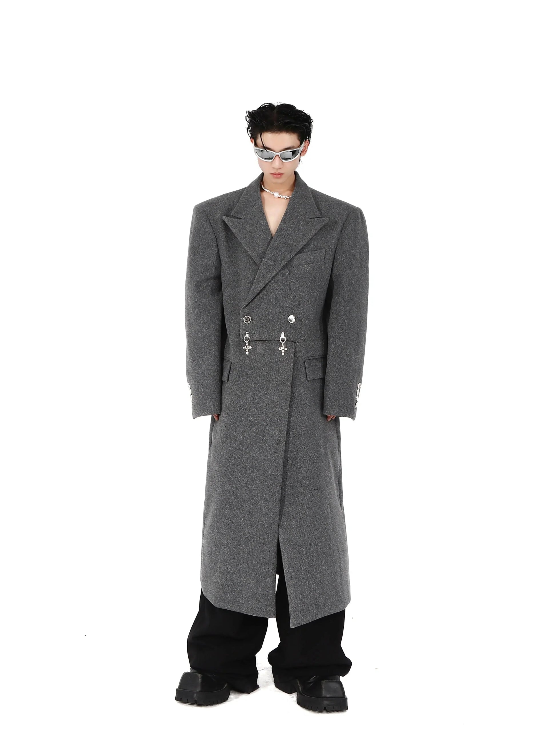 Metal Airplane Buttons Woolen Long Coat-ArguE CulturE