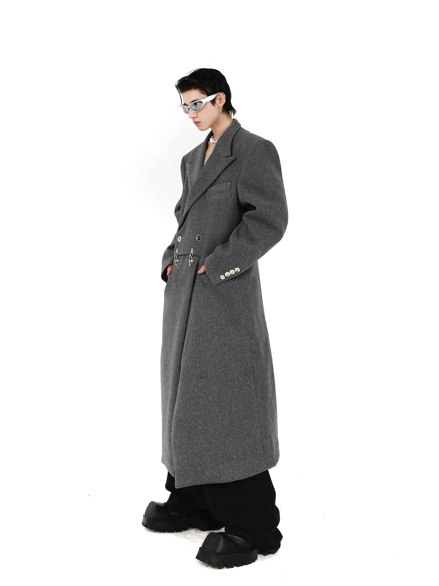 Metal Airplane Buttons Woolen Long Coat-ArguE CulturE