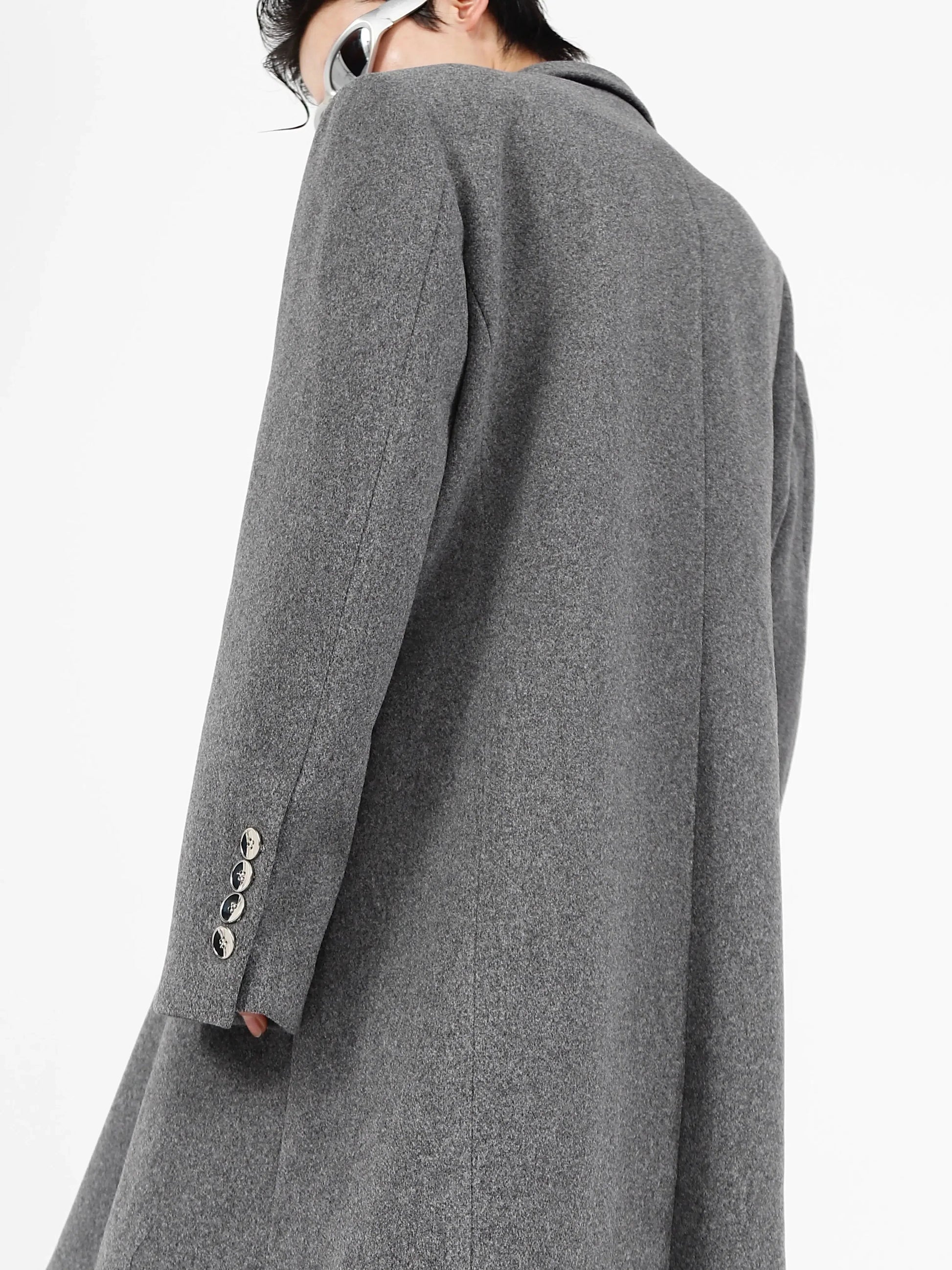 Metal Airplane Buttons Woolen Long Coat-ArguE CulturE