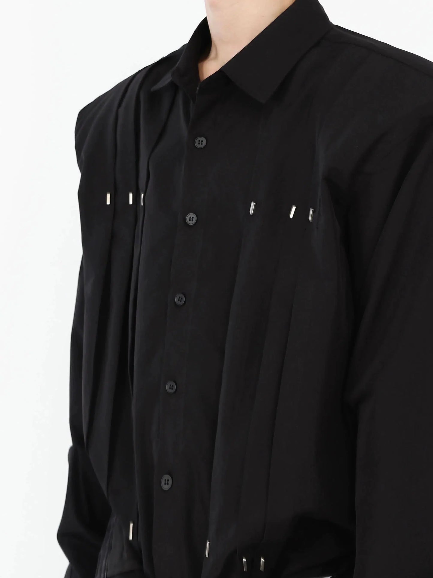 Metal Rivets Pleated Cardigan Shirt-ArguE CulturE