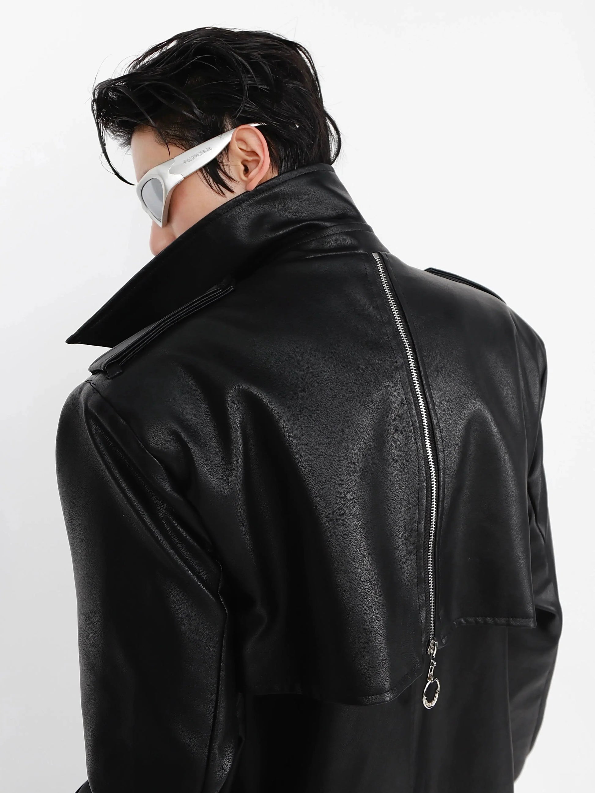 Metal Zipper Leather Windbreaker Coat-ArguE CulturE