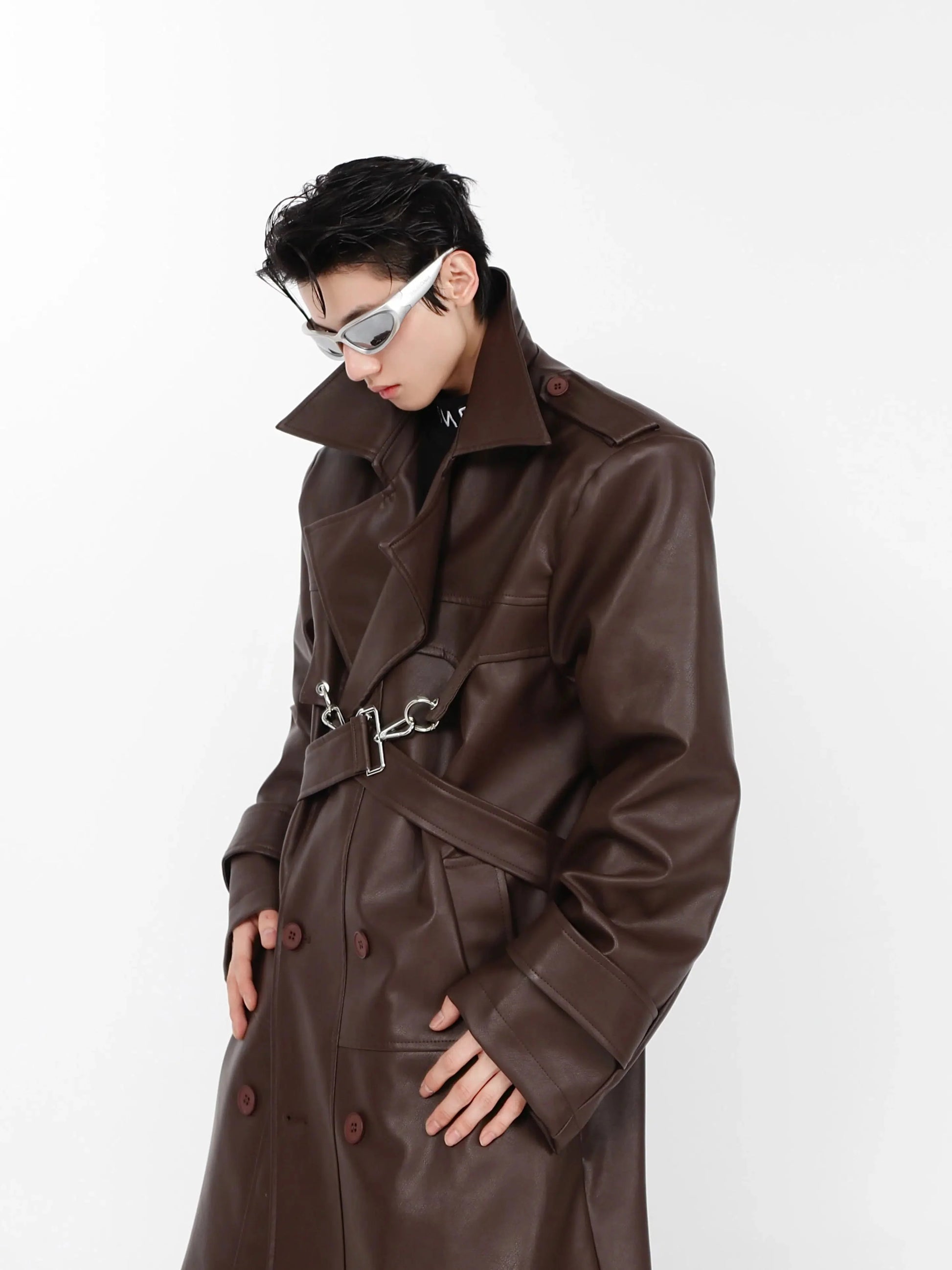 Metal Zipper Leather Windbreaker Coat-ArguE CulturE