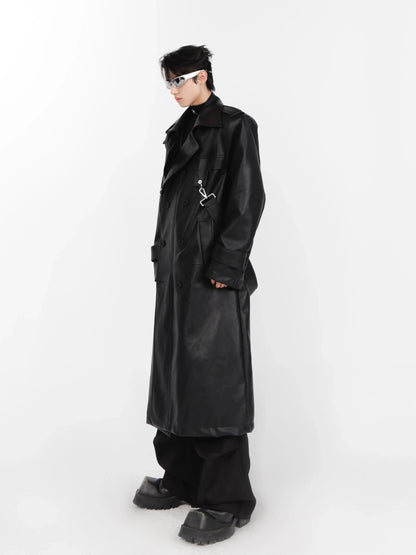 Metal Zipper Leather Windbreaker Coat-ArguE CulturE