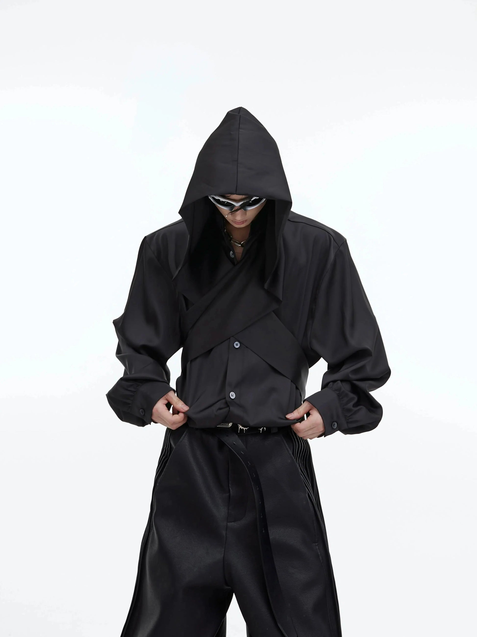 Shawl Hooded Ice Silk Long Sleeve Shirt-ArguE CulturE