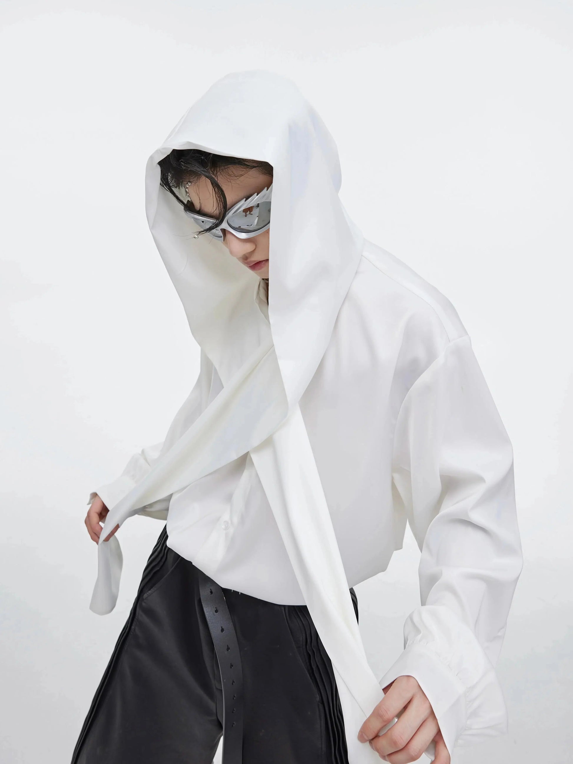 Shawl Hooded Ice Silk Long Sleeve Shirt-ArguE CulturE