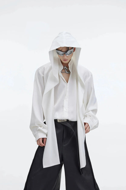 Shawl Hooded Ice Silk Long Sleeve Shirt-ArguE CulturE