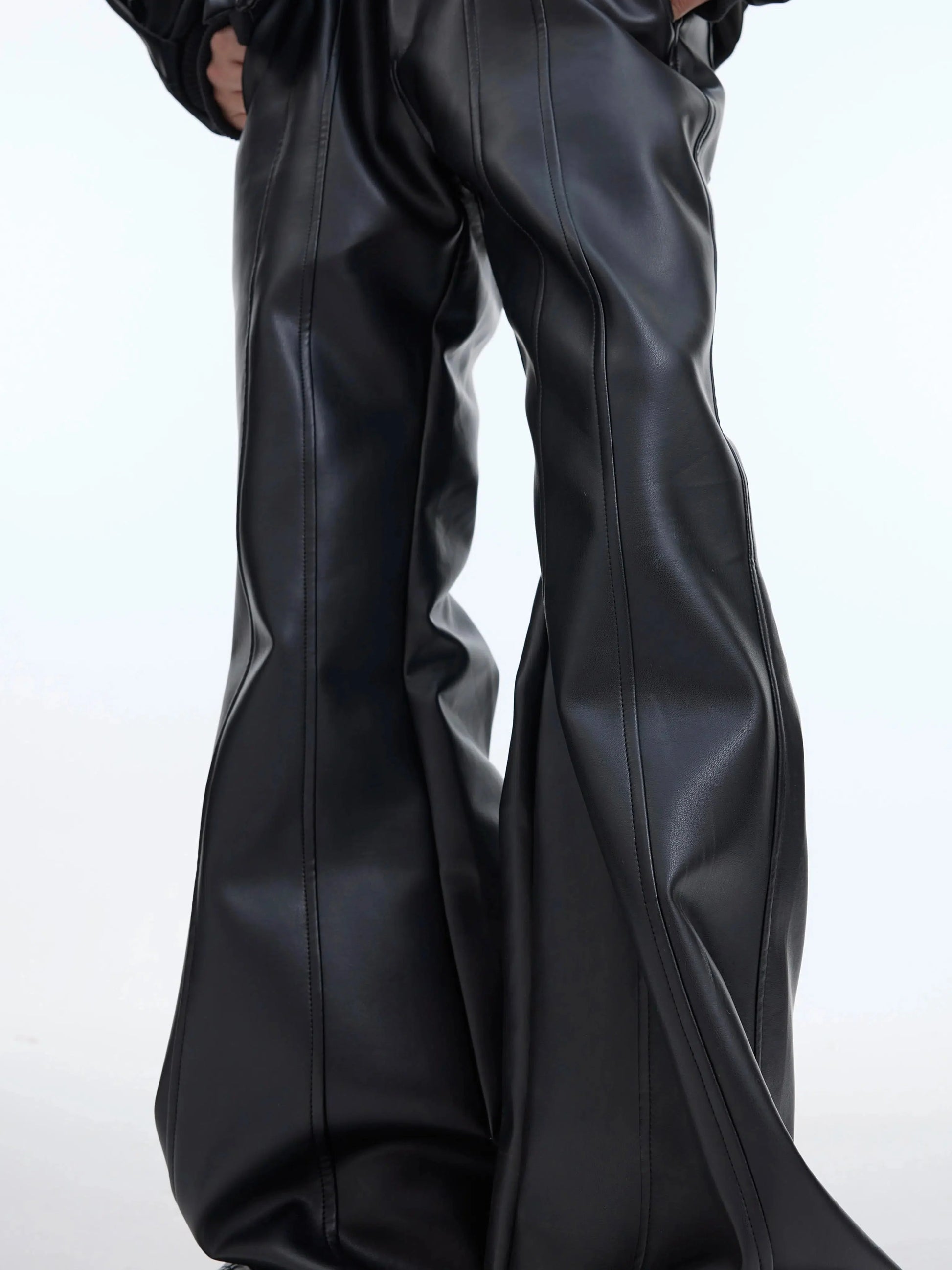 Slim-fitting High Waist Flared Leather Pants-ArguE CulturE