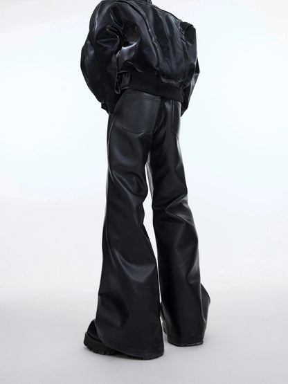 Slim-fitting High Waist Flared Leather Pants-ArguE CulturE