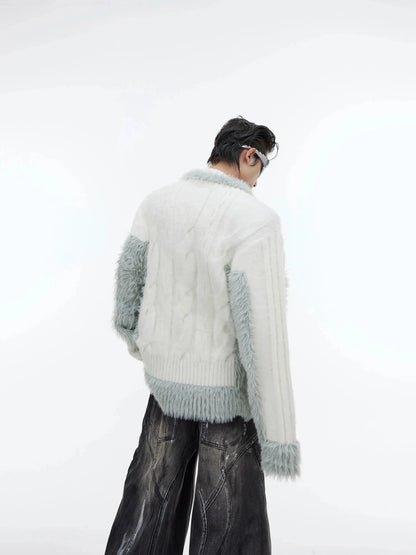 V-neck Plush Knit Patchwork Sweater-ArguE CulturE