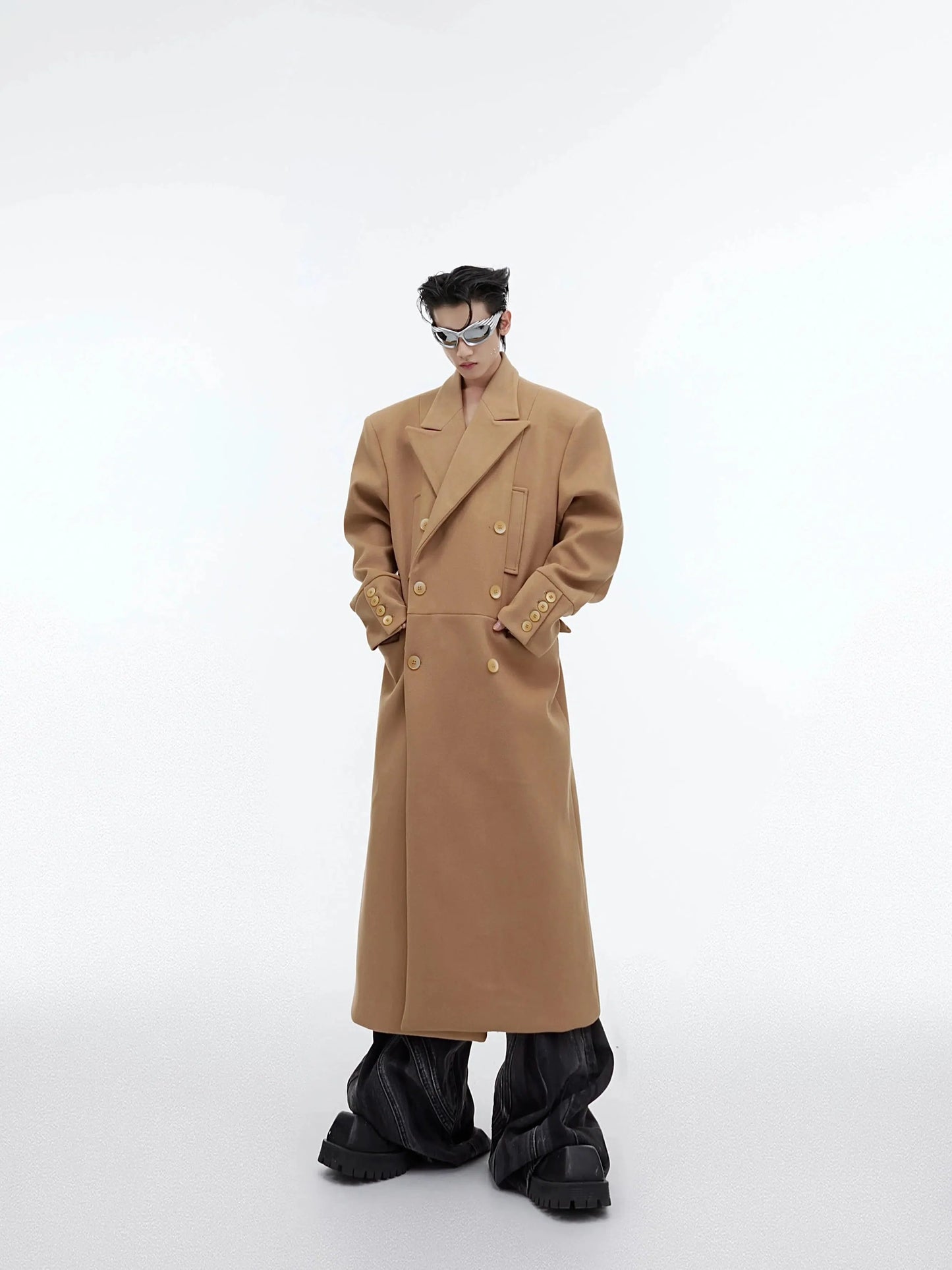 Wool Shoulder Pad Long Windbreaker-ArguE CulturE