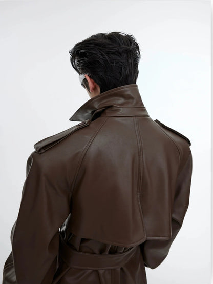 Deconstructed Split PU Leather Long Coat-ArguE CulturE