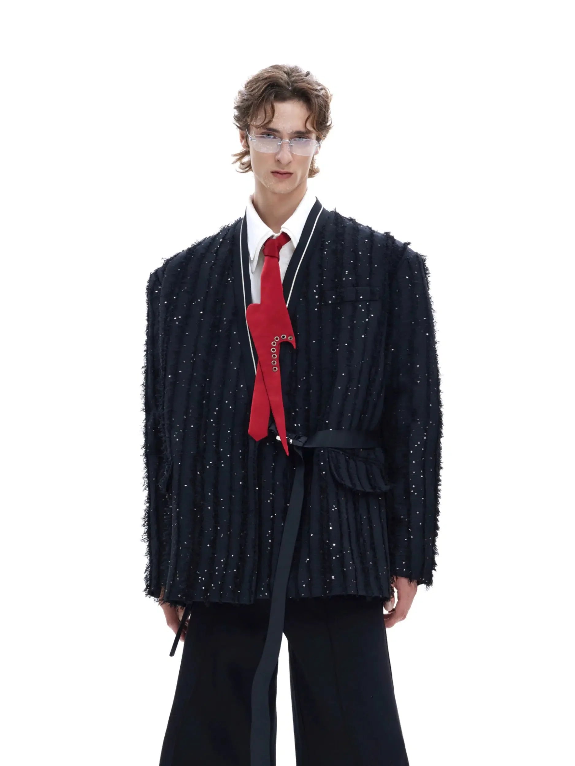 Sequin Tassel Collarless Suit Jacket-ArguE CulturE