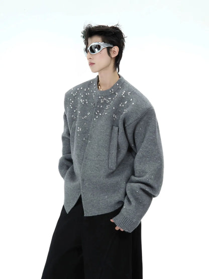 Diamond Embellished Knitted Cardigan-ArguE CulturE