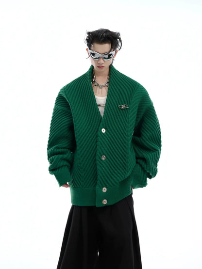 Pleated Knit V-Neck Cardigan-ArguE CulturE