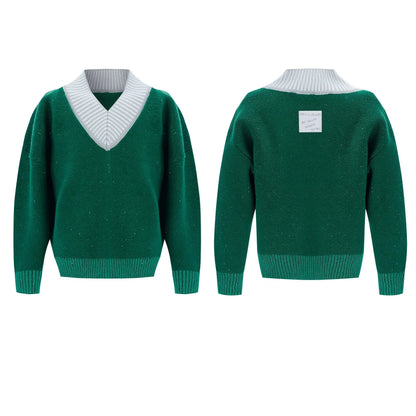 V-Neck Knitted Sweater with Contrast Trim-ArguE CulturE