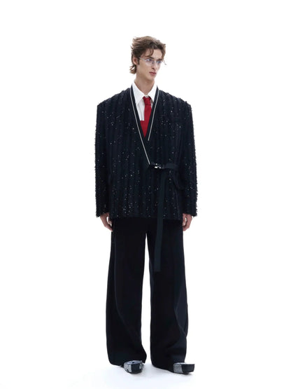 Sequin Tassel Collarless Suit Jacket-ArguE CulturE