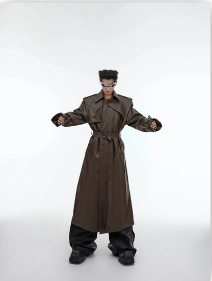 Deconstructed Split PU Leather Long Coat-ArguE CulturE