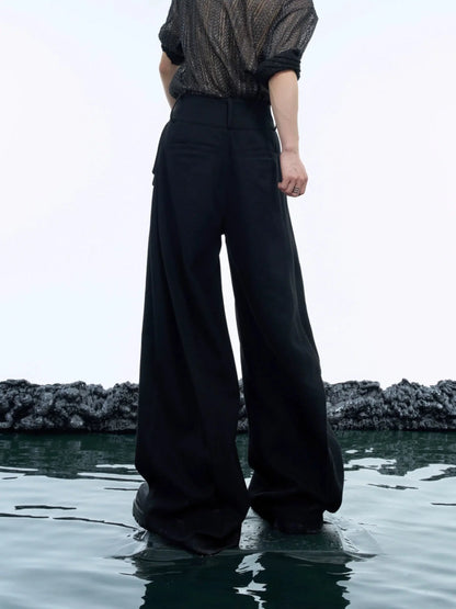 Wide-Leg Woolen Double Belt Pants-ArguE CulturE