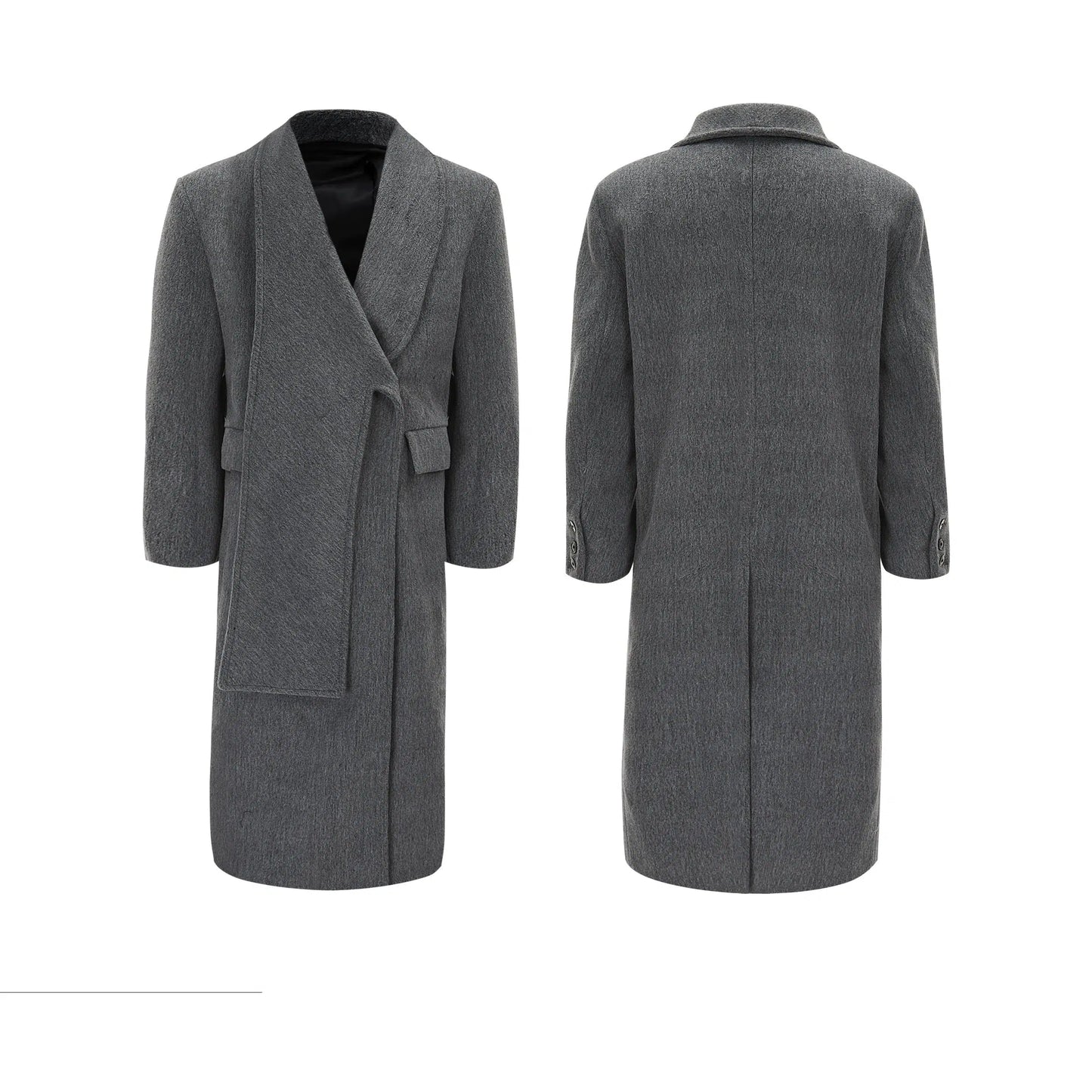 Deconstructed Woolen Long Coat with Metal Strap-ArguE CulturE