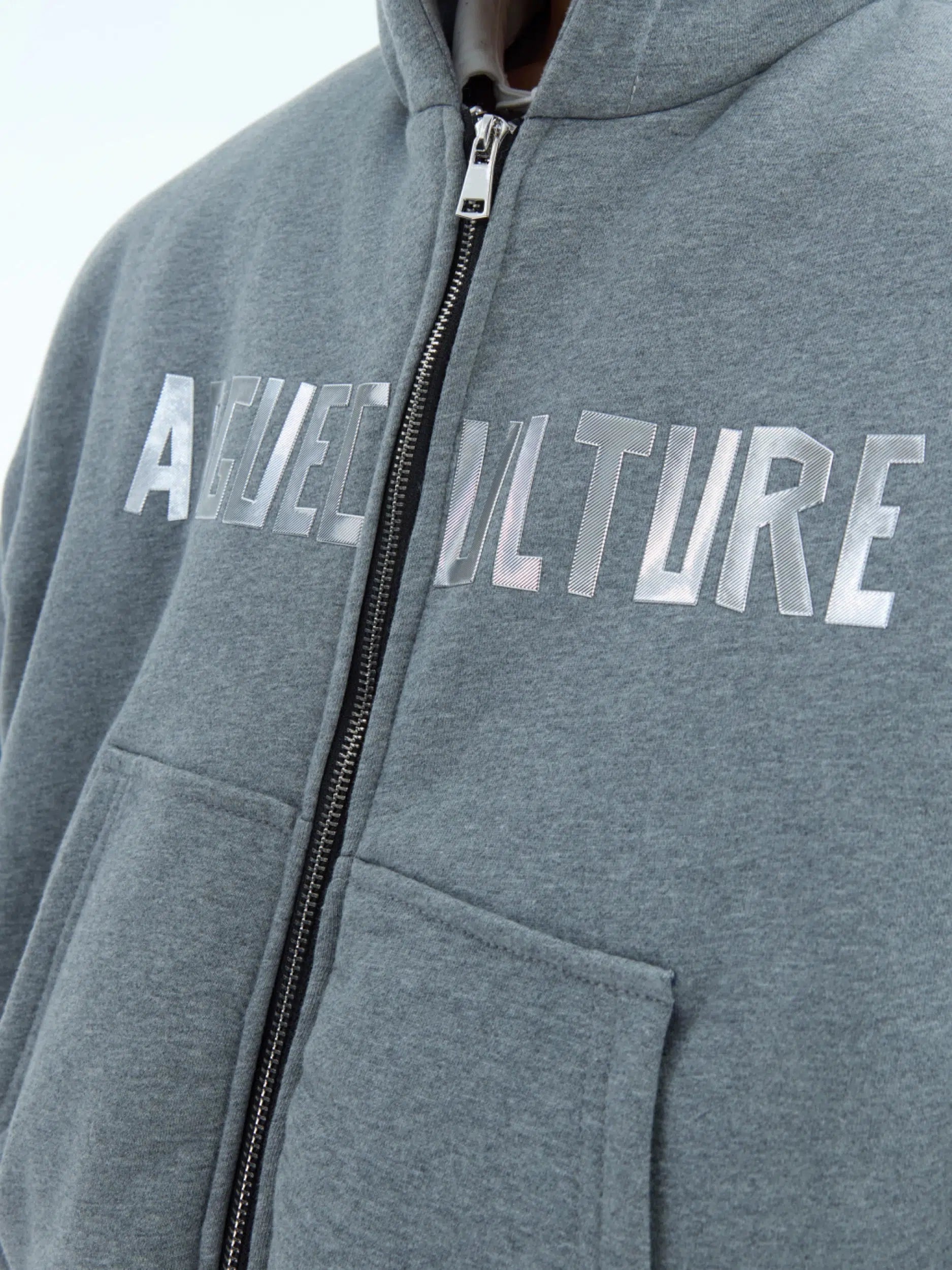 Metallic Text Print Hooded Jacket-ArguE CulturE