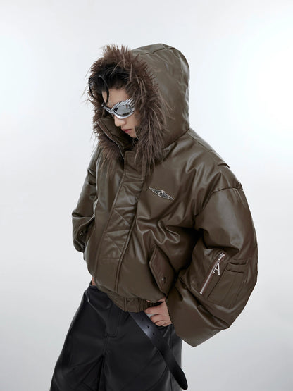 Hooded Insulated Jacket with Fur Collar-ArguE CulturE