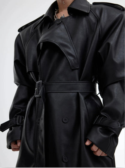 Deconstructed Split PU Leather Long Coat-ArguE CulturE