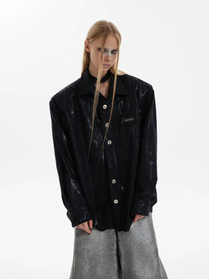 Shiny Textured Shoulder Pad Shirt-ArguE CulturE