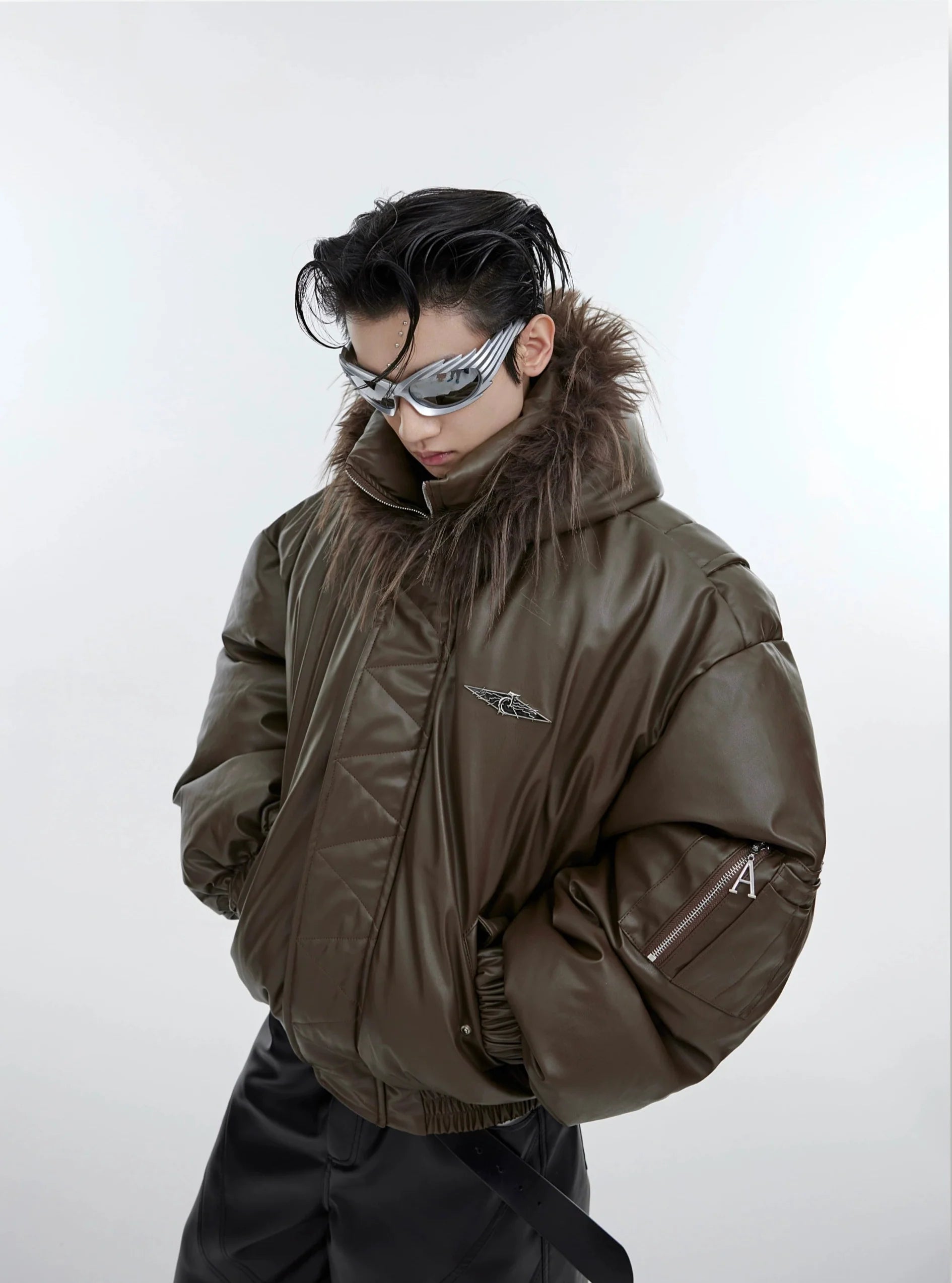 Hooded Insulated Jacket with Fur Collar-ArguE CulturE