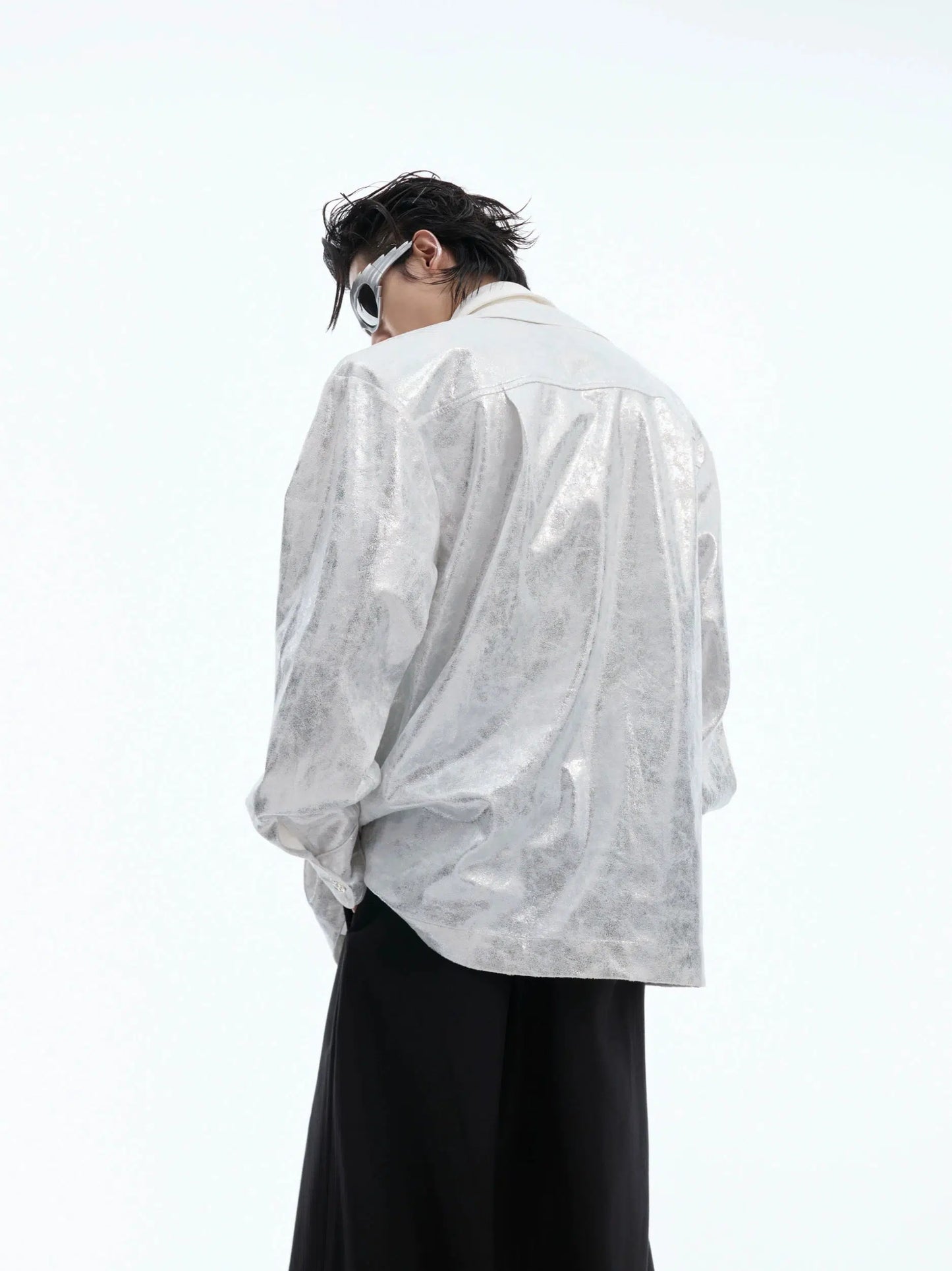 Shiny Textured Shoulder Pad Shirt-ArguE CulturE