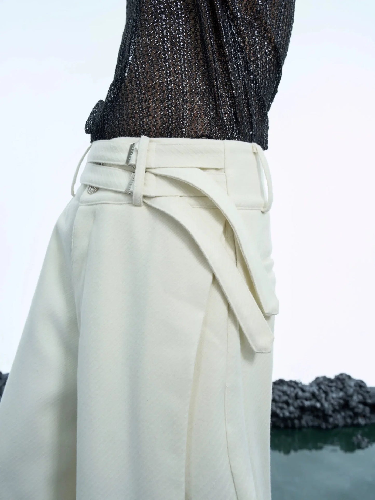 Wide-Leg Woolen Double Belt Pants-ArguE CulturE